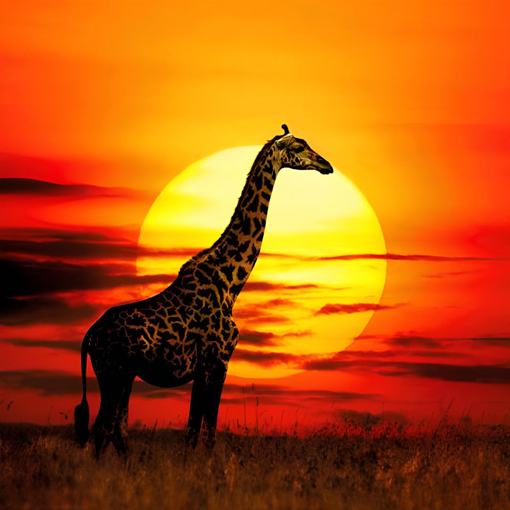 Giraffe silhouette at sunset cross stitch kit for beginners