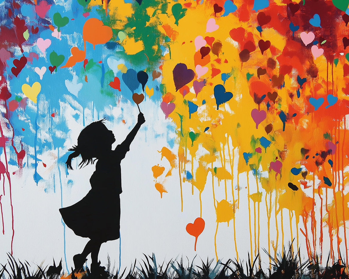 Girl and colourful hearts graffiti paint by numbers kit for beginners