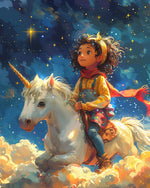 Girl and white unicorn under starry sky cross stitch kit for beginners