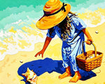 Girl collecting seashells on the beach cross stitch kit for beginners