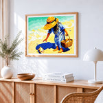Girl collecting seashells on the beach paint by numbers artwork displayed on wall as home decor