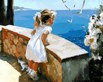 Girl watching seagulls by the sea paint by numbers kit for beginners