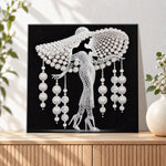 Finished glam pearl lady silhouette pearl diamond painting artwork displayed as holiday home decor