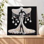 Finished glamour silhouette lady with pearl gown pearl diamond painting artwork displayed as holiday home decor