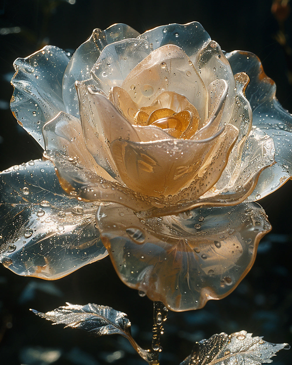 Glass rose with water droplets cross stitch kit for beginners