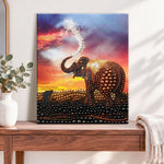 Finished glimmering pearl elephant at dusk pearl diamond painting artwork displayed as home decor