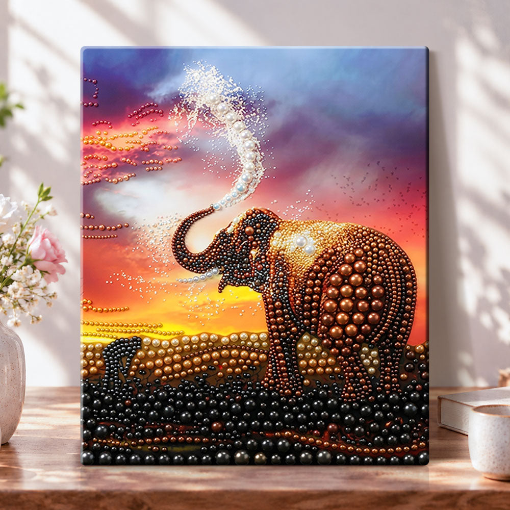 Glimmering pearl elephant at dusk pearl diamond painting kit for beginners