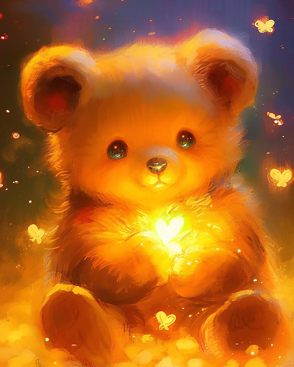 Glowing bear with butterflies cross stitch kit for beginners