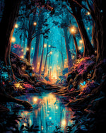 Glowing blue forest stream cross stitch kit for beginners