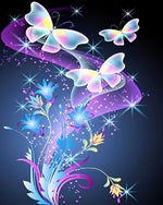 Glowing butterflies and blue flowers cross stitch kit for beginners