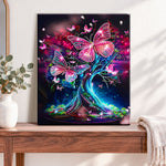 Finished glowing butterfly grove pearl diamond painting artwork displayed as home decor