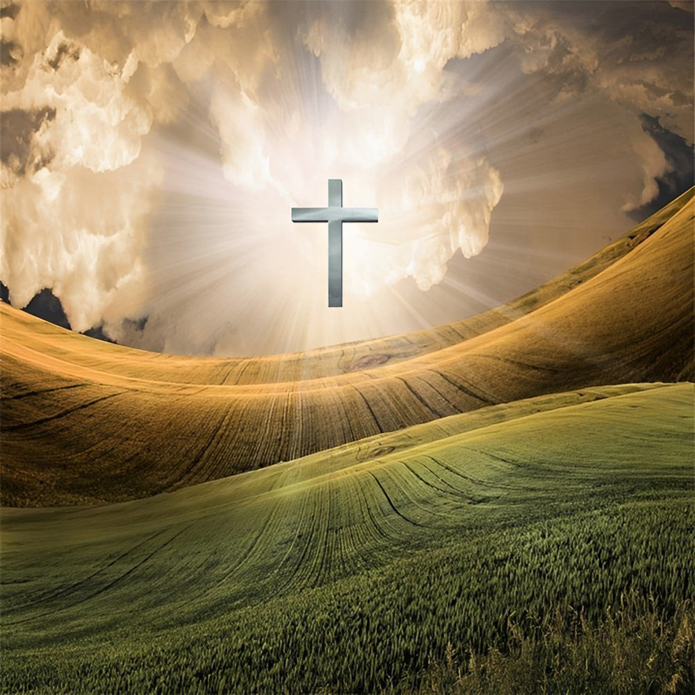 Glowing cross over golden fields cross stitch kit for beginners