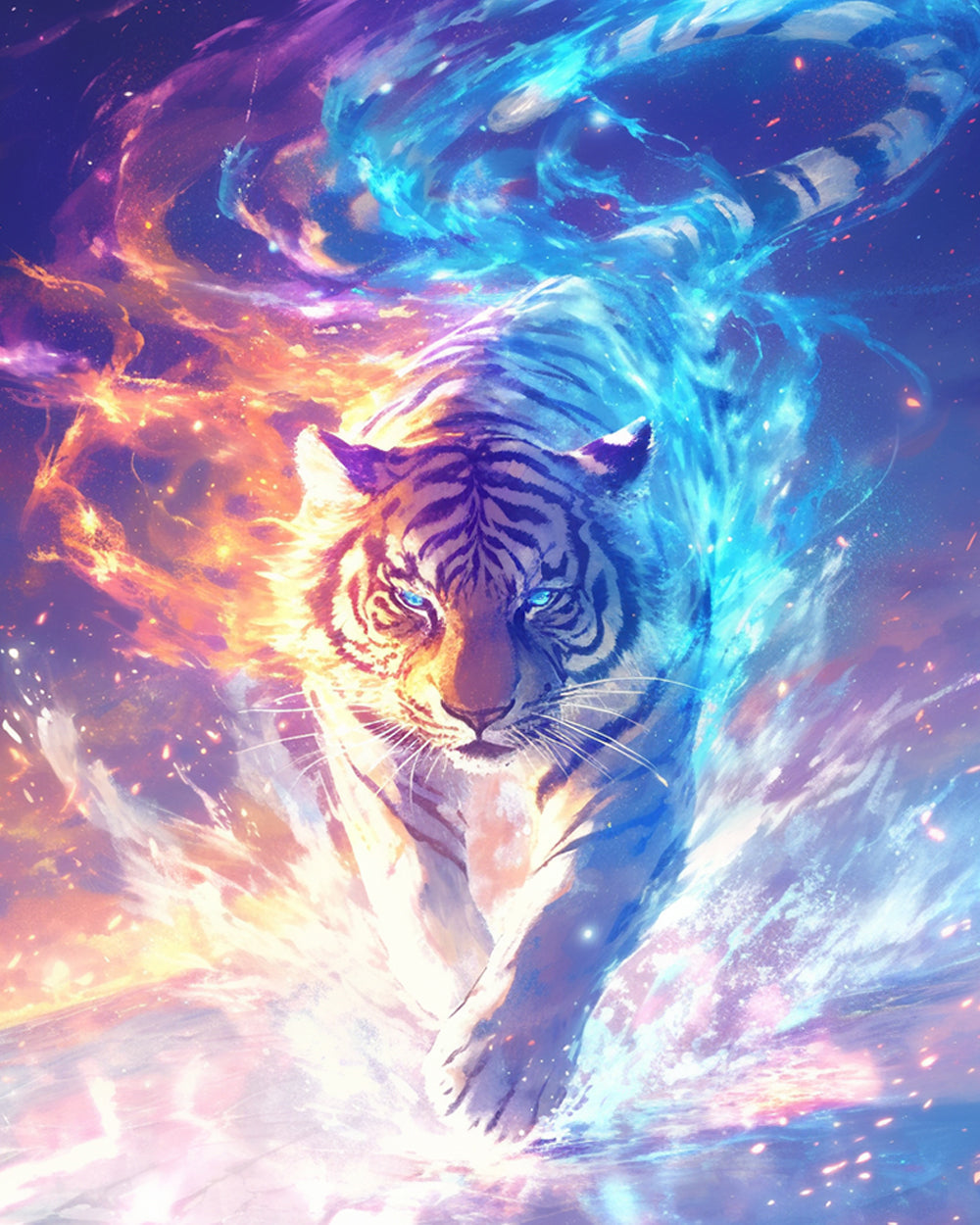 Glowing energy tiger cross stitch kit for beginners