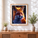 Finished glowing fantasy fox cross stitch artwork displayed