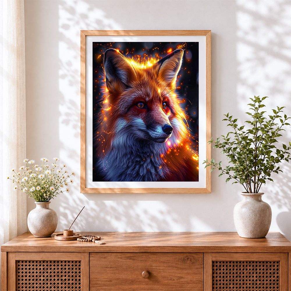 Finished glowing fantasy fox paint by numbers artwork displayed as home decor