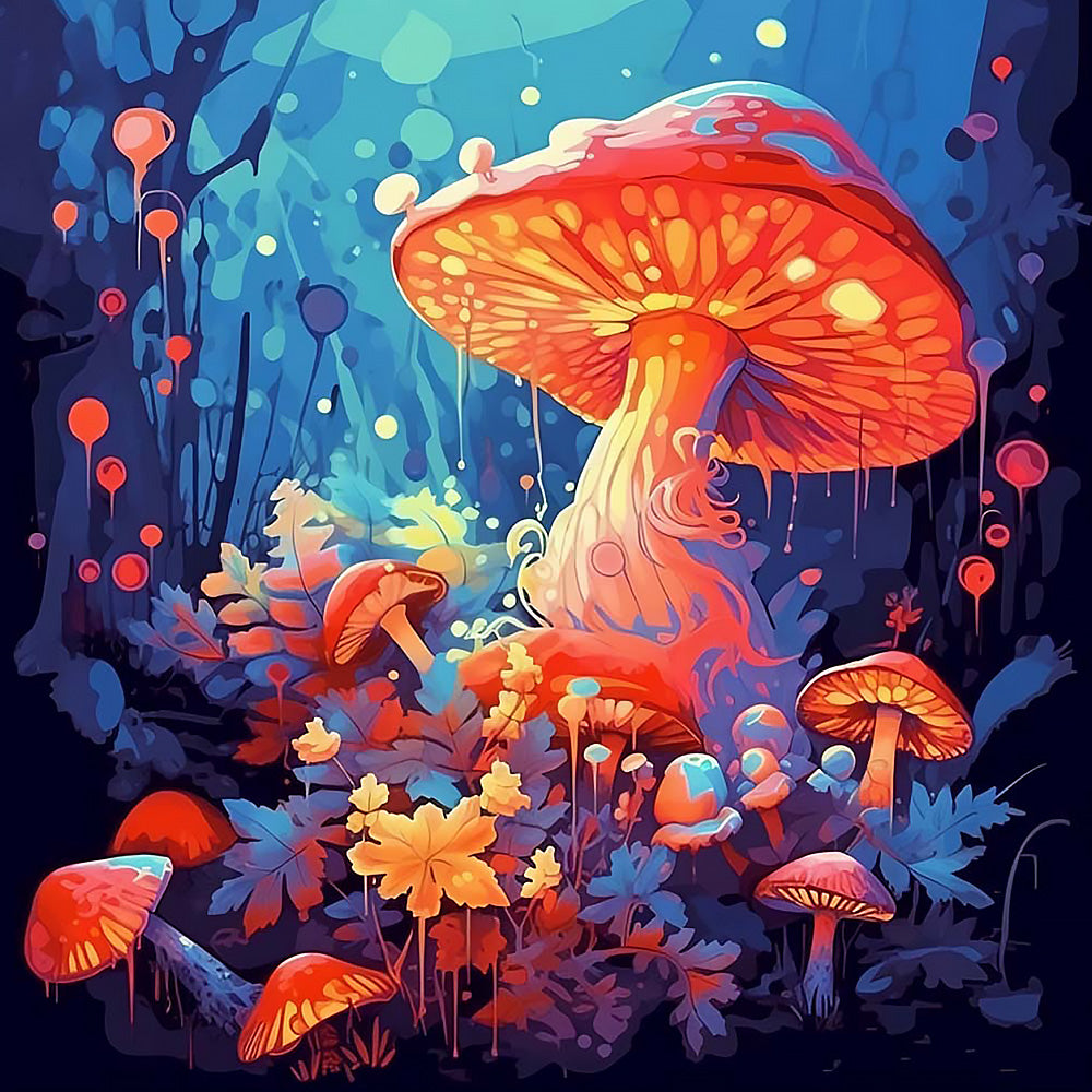 Glowing fantasy mushroom forest cross stitch kit for beginners