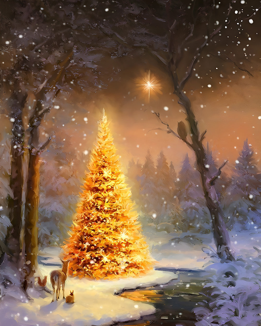 Glowing forest christmas tree cross stitch kit for beginners
