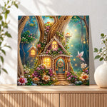 Finished glowing forest fairy tree home pearl diamond painting artwork displayed as holiday home decor