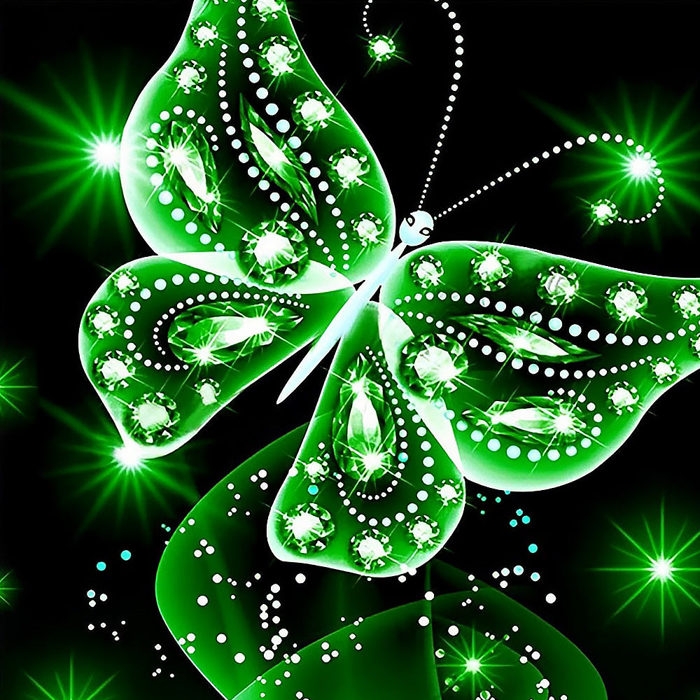 Glowing green crystal butterfly cross stitch kit for beginners