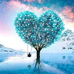 Glowing heart tree with swing cross stitch kit for beginners