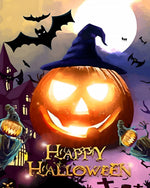 Glowing jack-o'-lantern and bats cross stitch kit for beginners