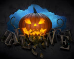 Glowing jack o lantern and halloween typography cross stitch kit for beginners