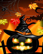 Glowing jack-o'-lantern with witch hat cross stitch kit for beginners