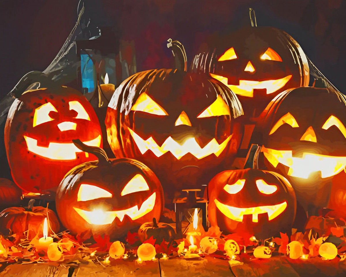 Glowing jack-o'-lanterns and candles cross stitch kit for beginners