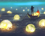 Glowing moons and boatman paint by numbers kit for beginners