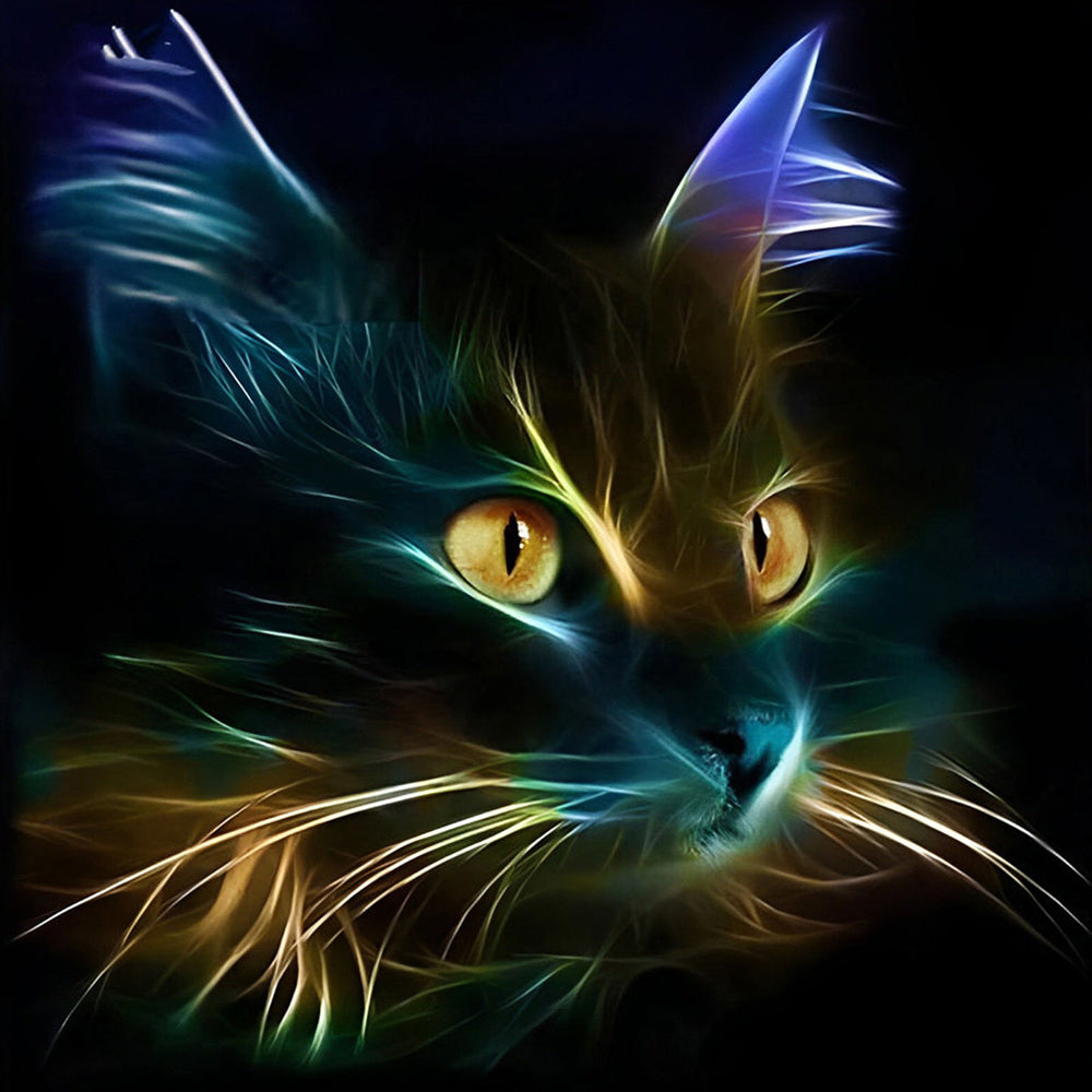 Glowing neon cat in the dark paint by numbers kit for beginners