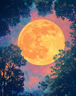 Glowing orange moon and tree silhouettes cross stitch kit for beginners