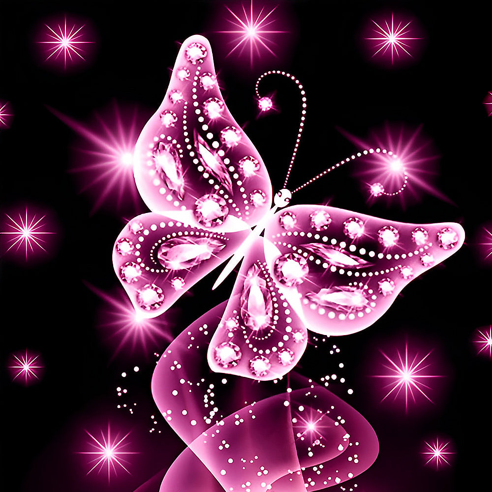 Glowing pink crystal butterfly cross stitch kit for beginners