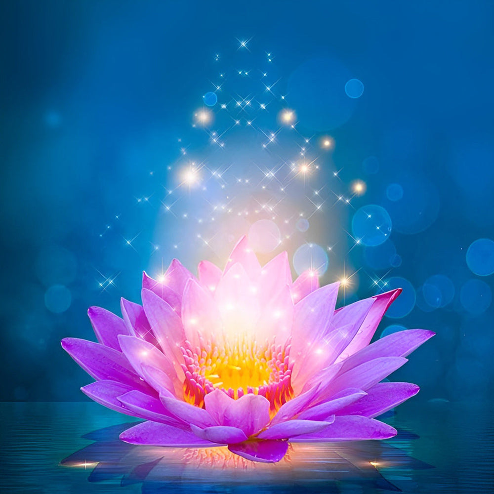 Glowing pink lotus flower cross stitch kit for beginners