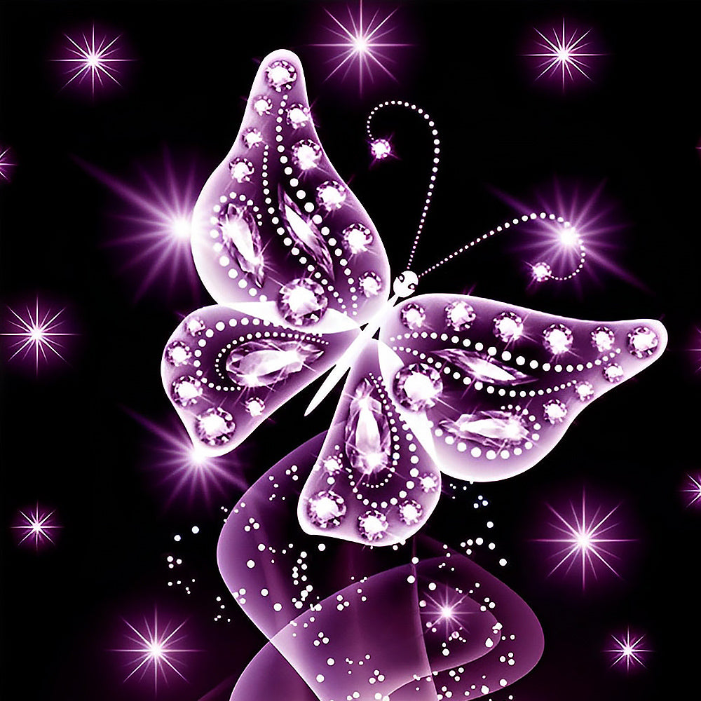 Glowing purple crystal butterfly cross stitch kit for beginners