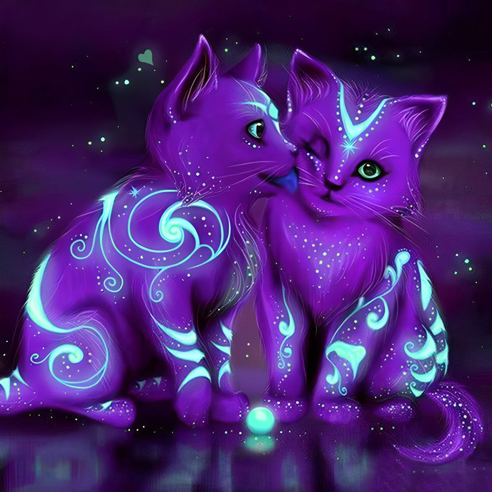 Glowing purple mystical cats paint by numbers kit for beginners
