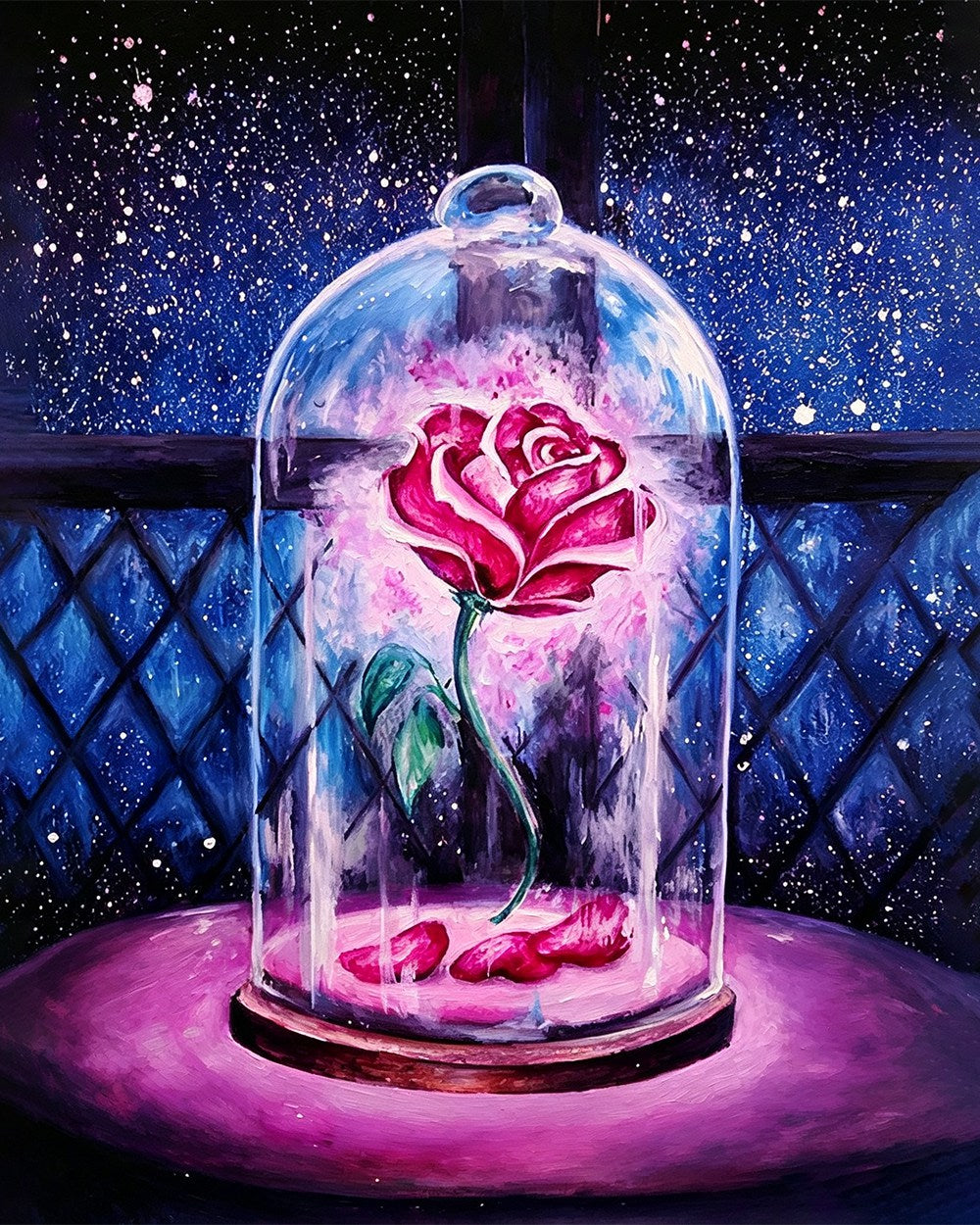 Glowing rose in glass dome cross stitch kit for beginners