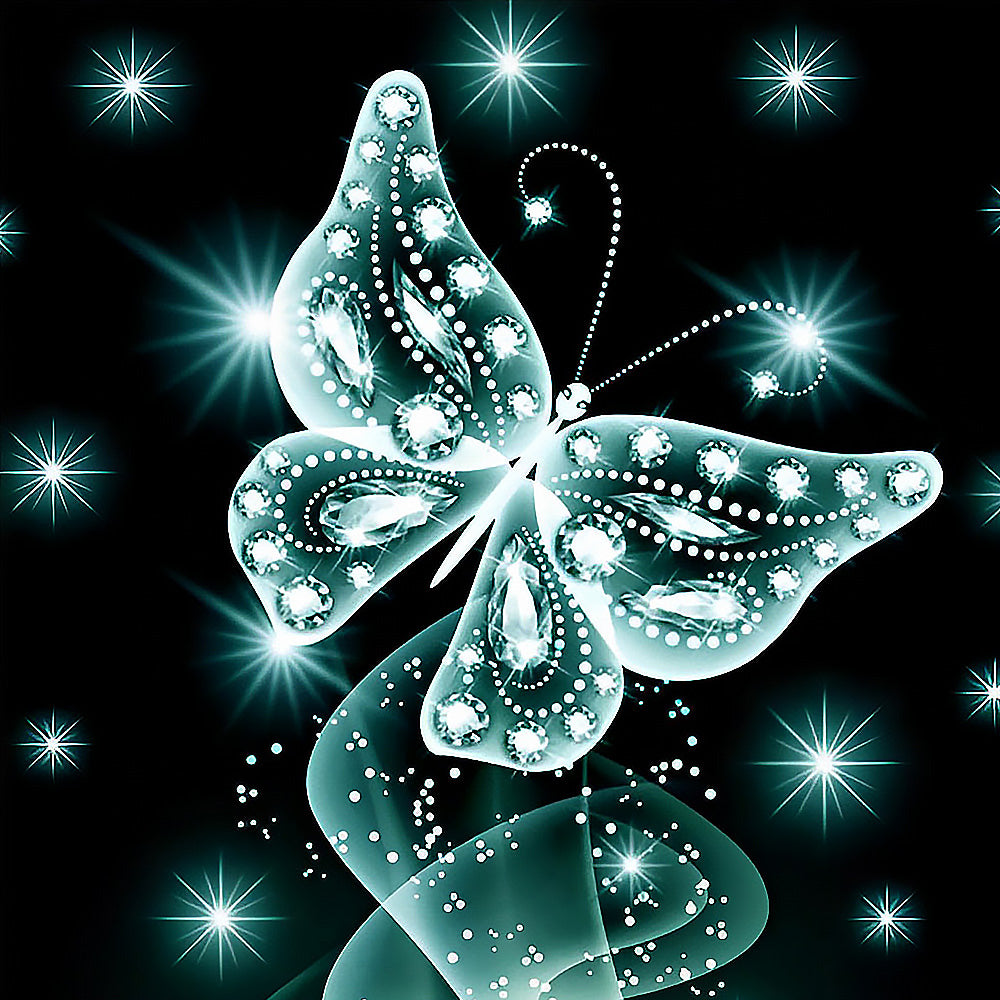 Glowing teal crystal butterfly cross stitch kit for beginners