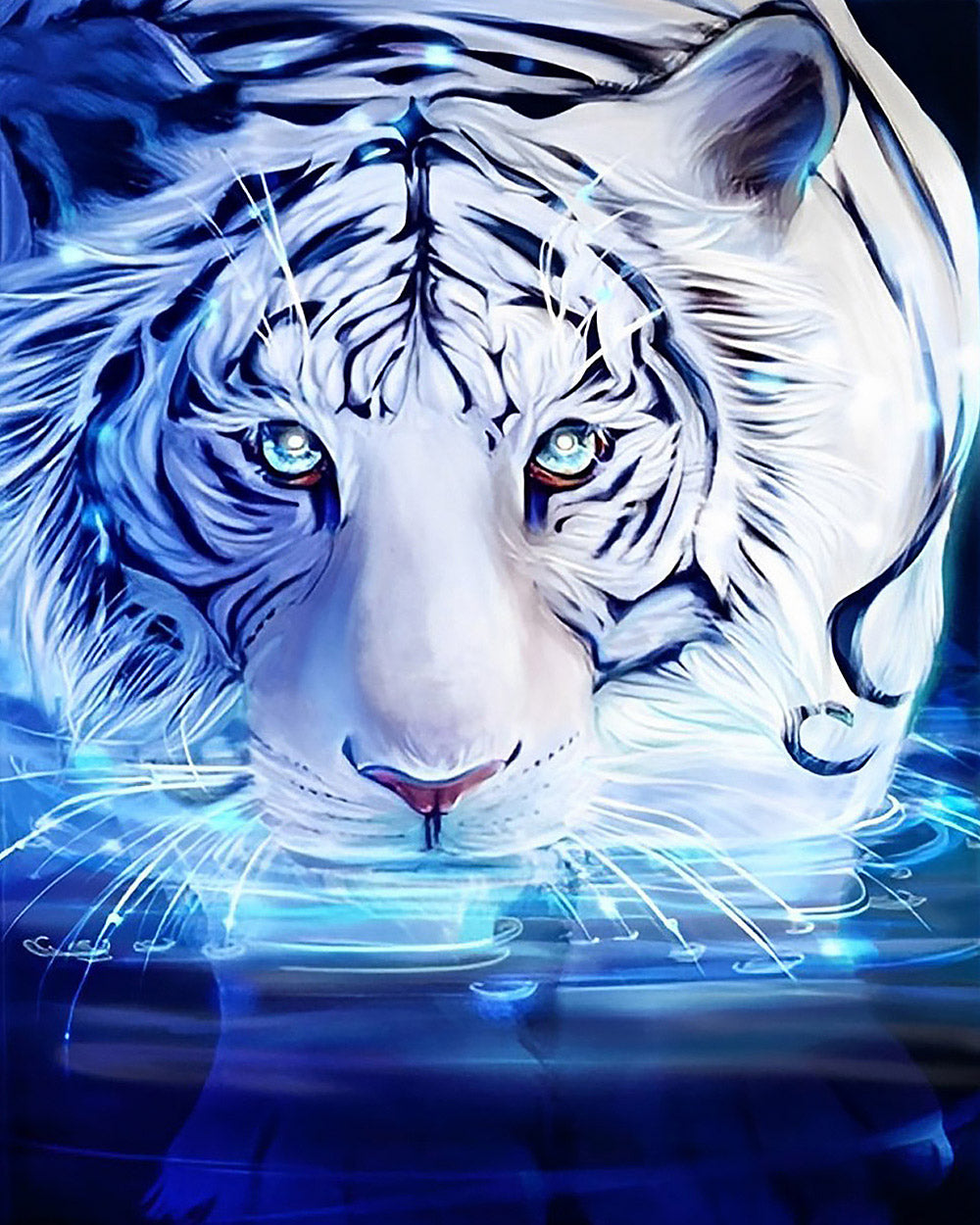 Glowing tiger in water cross stitch kit for beginners