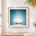 Finished glowing white lotus flower paint by numbers artwork displayed as home decor