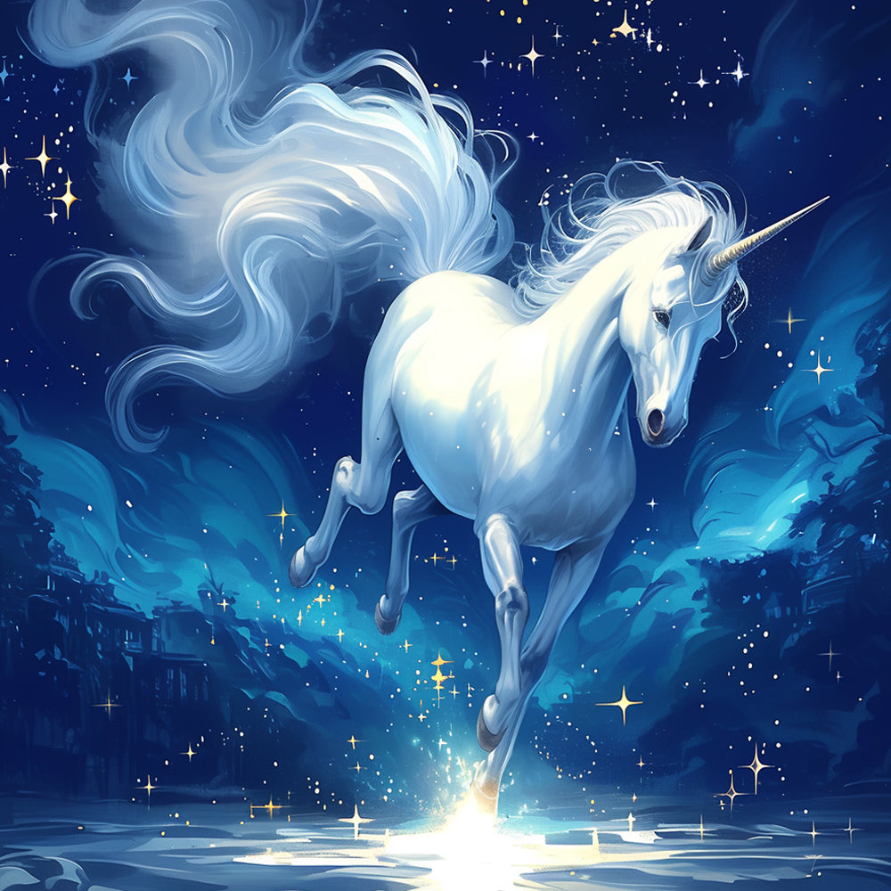 Glowing white unicorn cross stitch kit for beginners