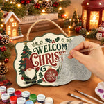 Gnome christmas welcome paint by numbers door hanger painting process