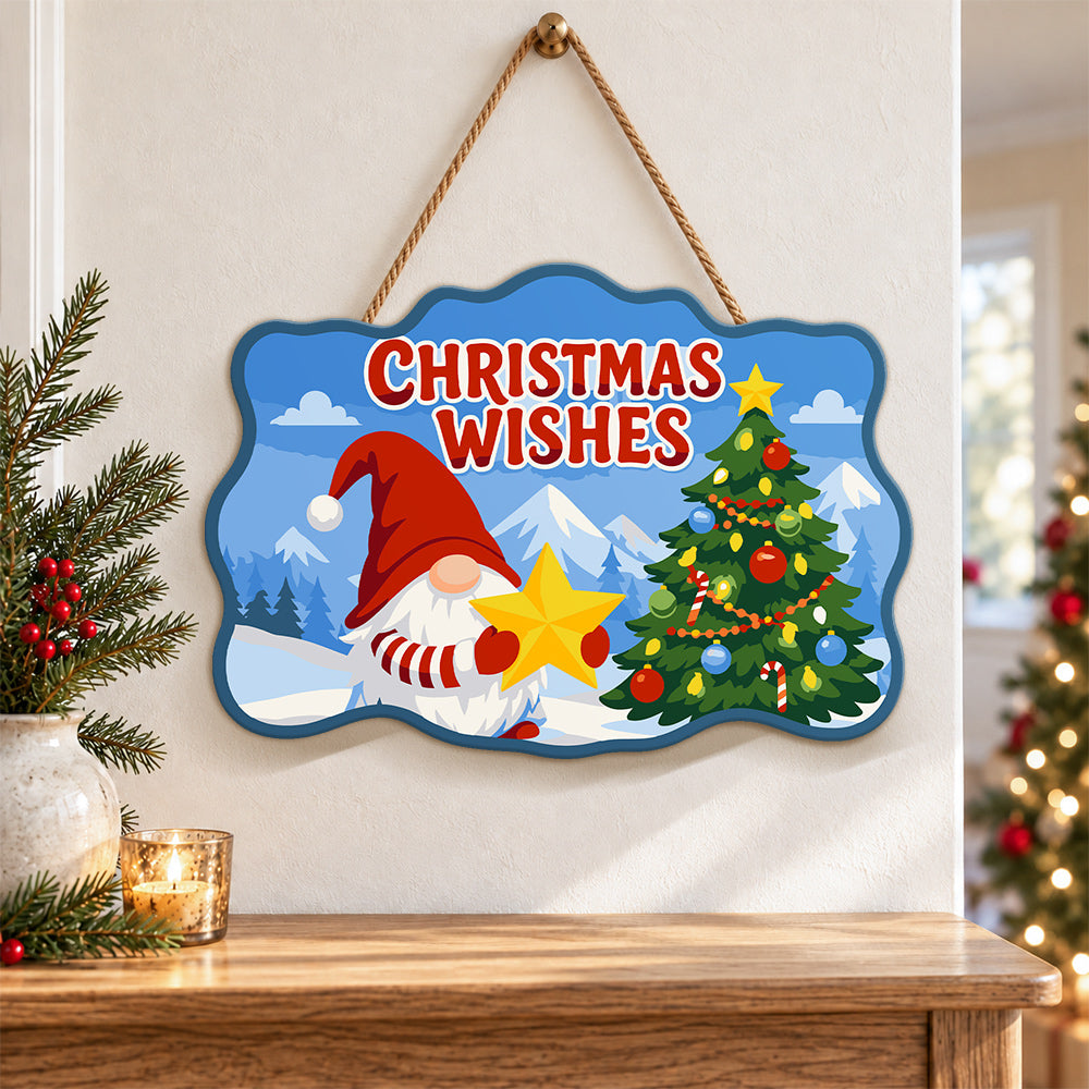 Gnome christmas wishes tree paint by numbers door hanger as indoor wall decor
