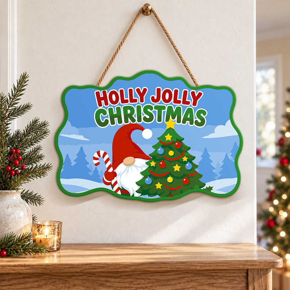Gnome holly jolly christmas paint by numbers door hanger as indoor wall decor