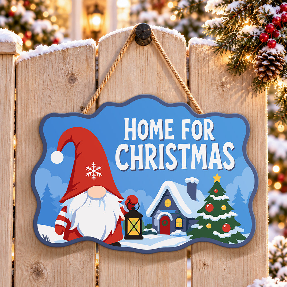 Gnome home for christmas paint by numbers door hanger on a garden gate