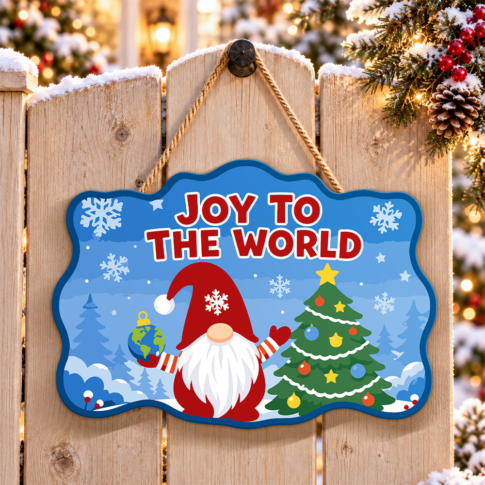 Gnome joy to the world paint by numbers door hanger on a garden gate