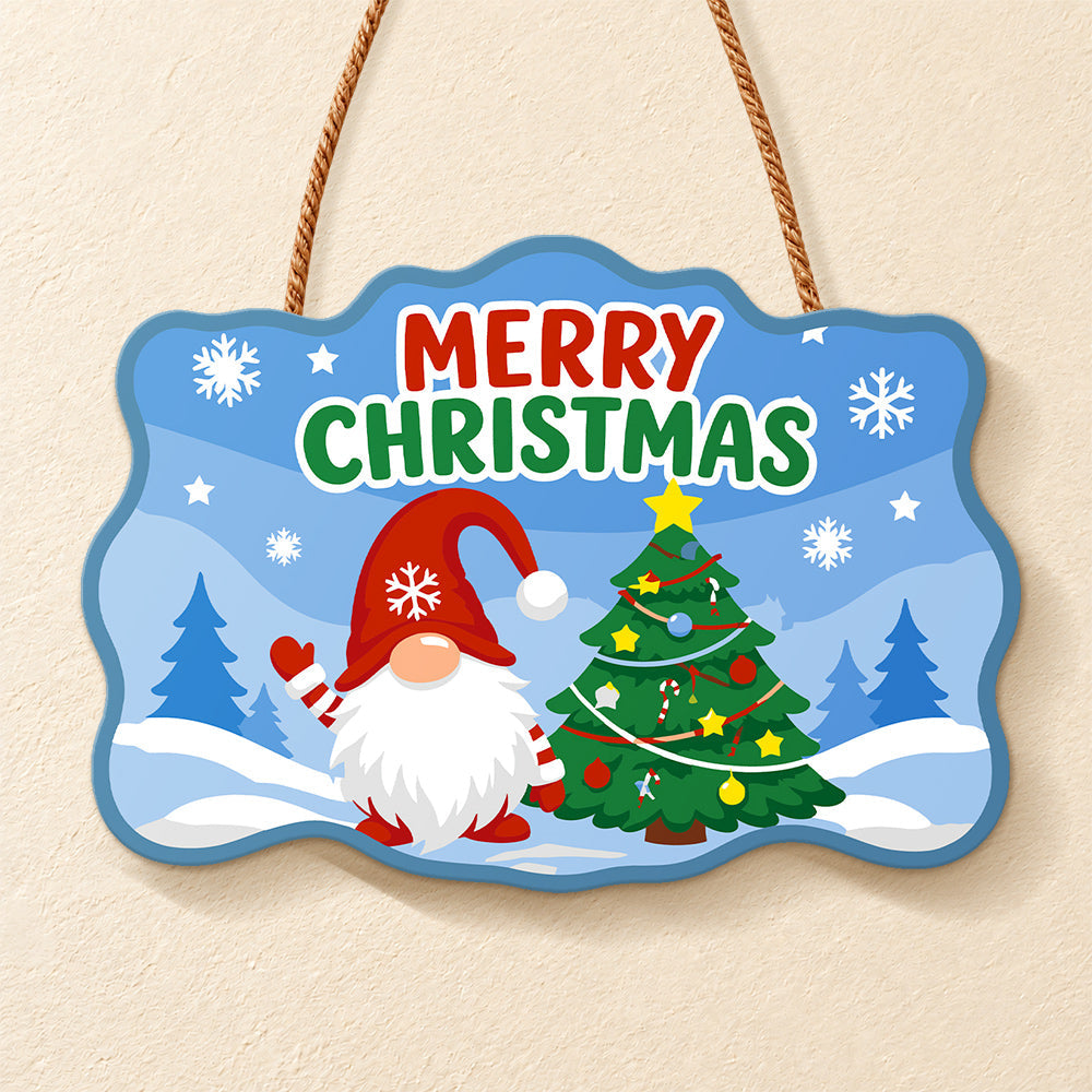 Gnome merry christmas tree paint by numbers door hanger finished design
