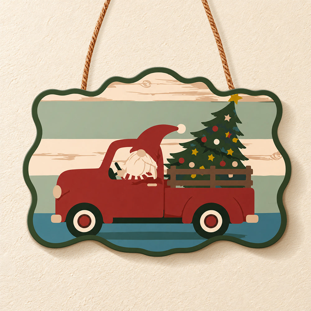 Gnome red truck trip paint by numbers door hanger finished design