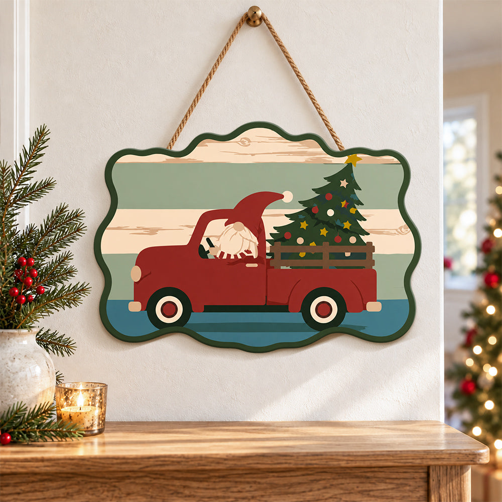 Gnome red truck trip paint by numbers door hanger as indoor wall decor