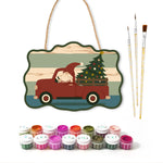 Gnome red truck trip paint by numbers door hanger with paints and brushes