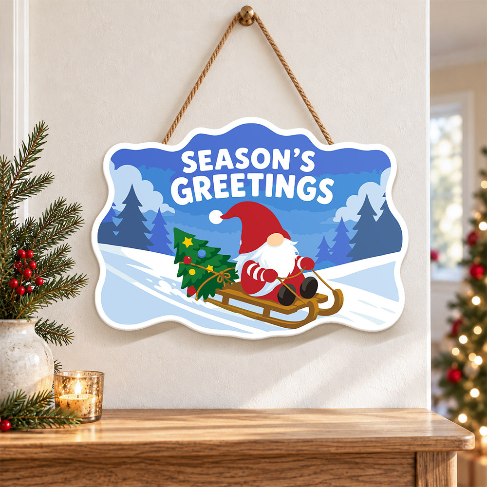 Gnome sled season’s greetings paint by numbers door hanger as indoor wall decor